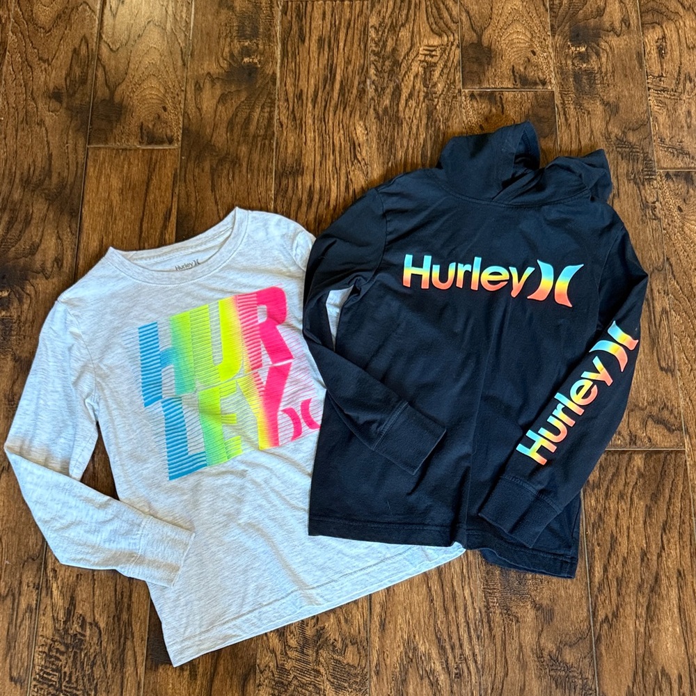 TWO!! Hurley Gray and Black Long Sleeve Shirt Duo , size boys small
